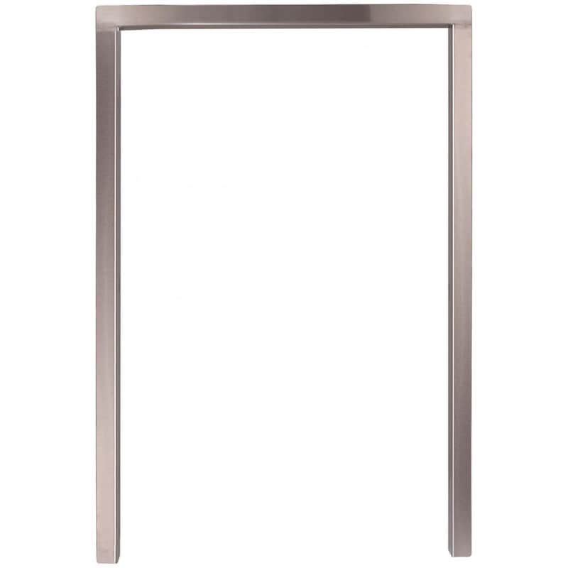 Stainless steel ice maker trim frame with rectangular opening and two side posts