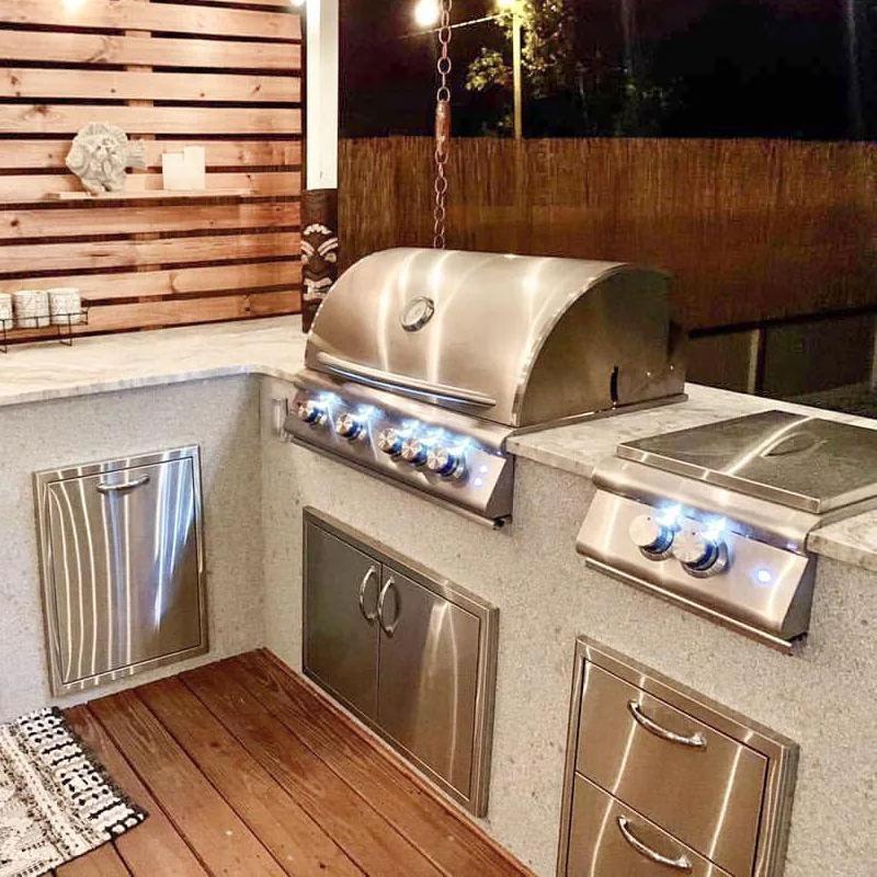 Stainless steel LED gas grill with side burner and control panel