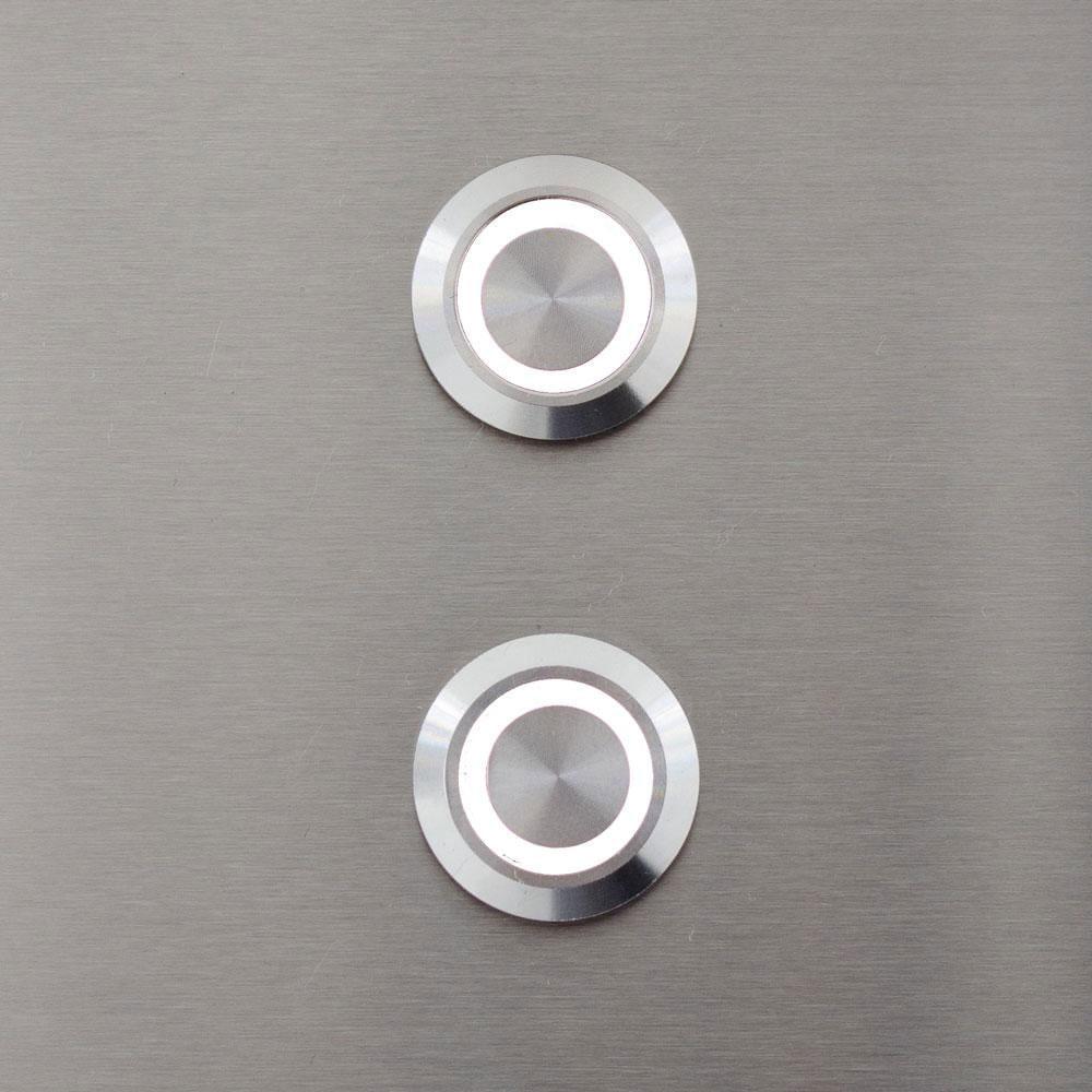 Stainless LED control buttons with glowing ring indicators