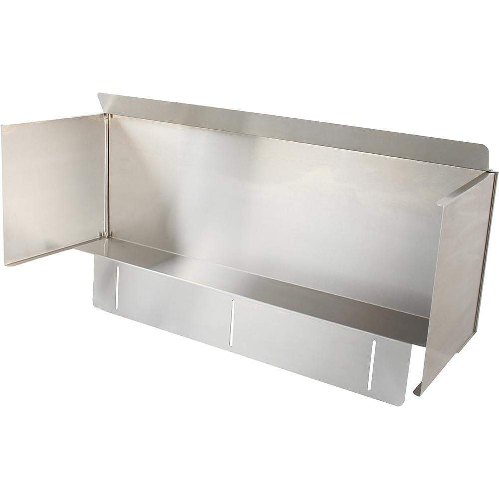 Stainless steel wind guard with open center panel for gas grill burners