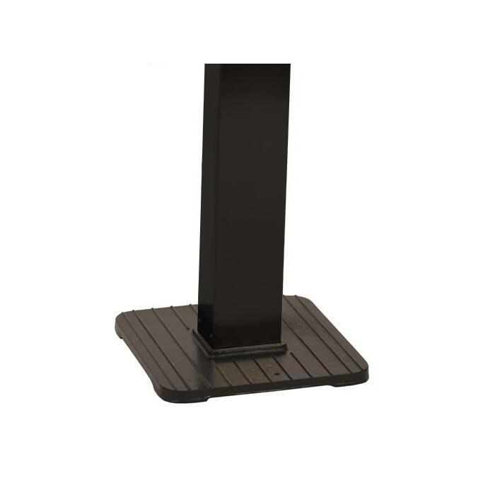 Black patio grill post with square base and slatted platform