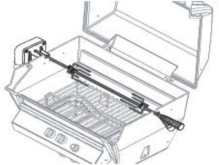 Heavy-duty rotisserie rack kit with metal forks and rails for grill