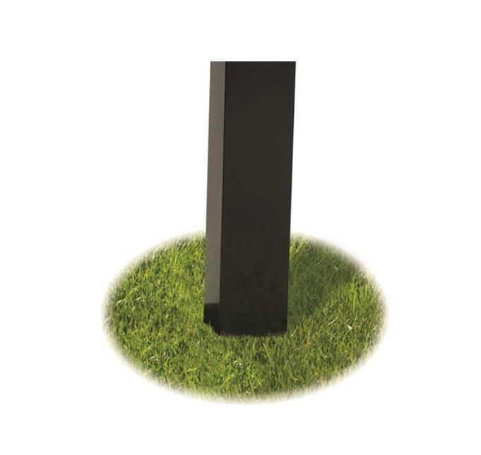 Broilmaster black painted steel in-ground post with base in grass