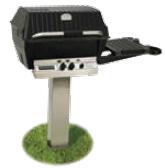 In-ground stainless steel post with grill mounted on top and base