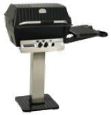 Stainless steel patio post with black cast iron base and grill mounting frame