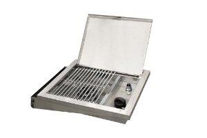 Broilmaster infrared side burner with open lid, stainless grate and control knob