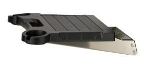 Stainless steel drop-down bracket with cup holder opening and solid surface panel