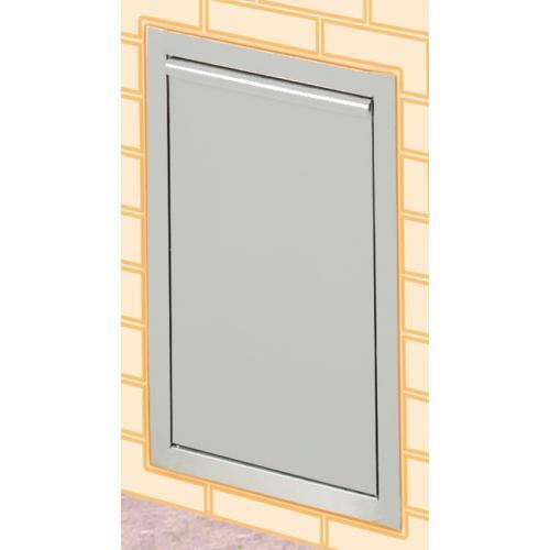 Stainless steel tilt-out propane tank caddy cover with framed gray panel