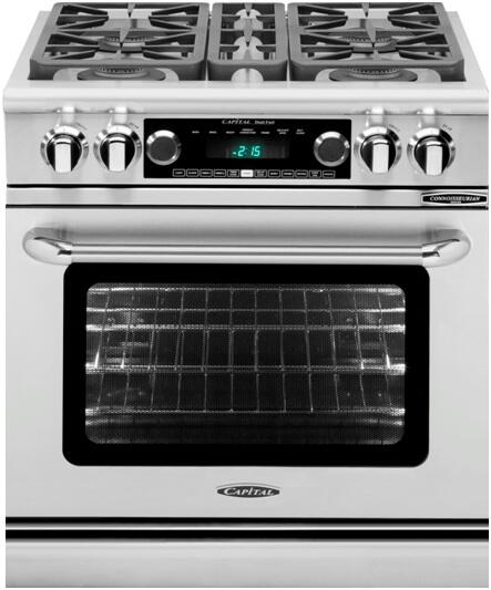 Freestanding stainless range with oven window and illuminated cooking cavity