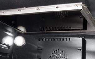 Dual fuel range open cooktop with burners and vented panel