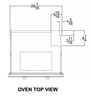 Electric single wall oven top view diagram with dimension callouts