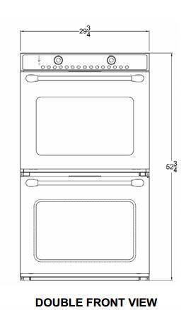 Double wall oven double front view installation diagram with measurements