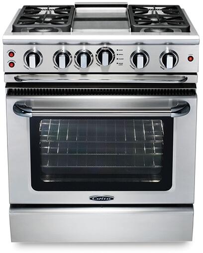 Capital 30" Precision Series Freestanding Gas Range with Self Clean, 4.1 cu. ft in Stainless Steel (GSCR304) Ranges Capital Natural Gas 4 Sealed Burners & Griddle 