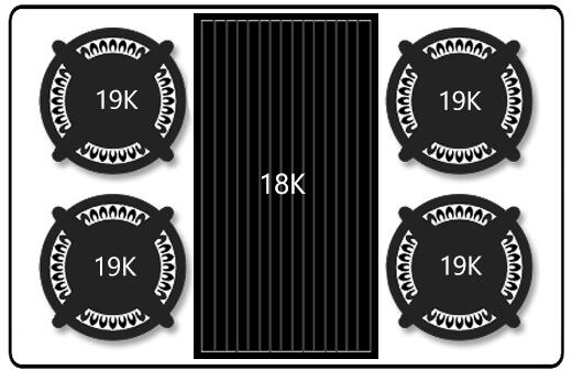 Cooktop heat zone layout with 19K and 18K burner markings