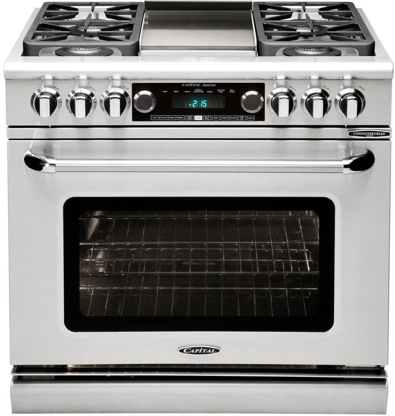 Capital 36" Connoisseurian Series Freestanding Dual Fuel Range with 5.4 cu. ft. Electric Oven in Stainless Steel (CSB362G2) Ranges Capital Natural Gas 4 Sealed Burners and 12" Griddle 
