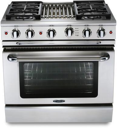 Capital 36" Precision Series Freestanding Gas Range with Self Clean, 4.9 cu. ft in Stainless Steel (GSCR366) Ranges Capital Natural Gas 4 Sealed Burners and Griddle 