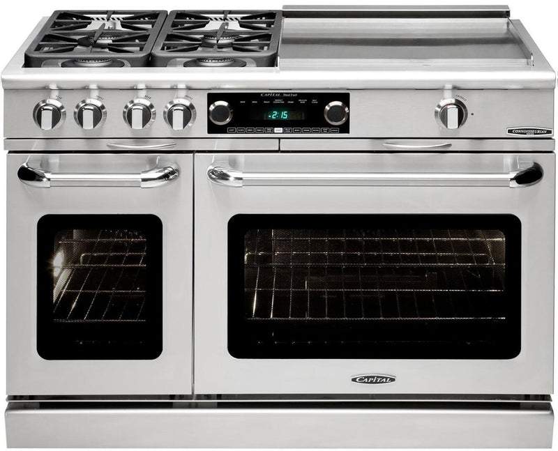 Capital 48" Connoisseurian Series Dual Fuel Range with Self Clean and 7.8 cu. ft in Stainless Steel (CSB484G2) Ranges Capital Natural Gas 4 Sealed Burners and 24" Griddle 