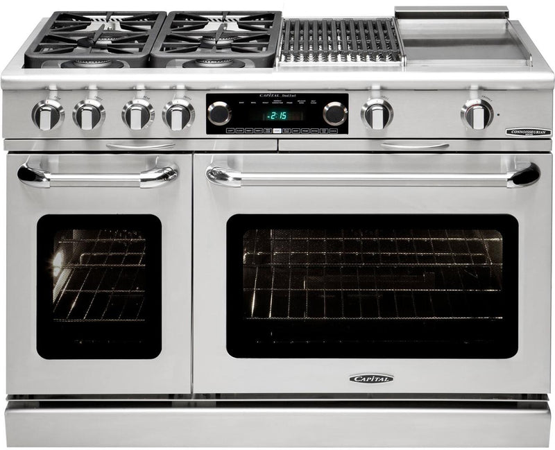Capital 48" Connoisseurian Series Dual Fuel Range with Self Clean and 7.8 cu. ft in Stainless Steel (CSB484G2) Ranges Capital Natural Gas 4 Sealed Burners, Grill, and Griddle 