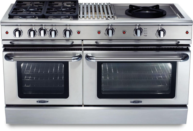Capital 60" Precision Series Freestanding All Gas Range 7.7 cu. ft in Stainless Steel (GSCR606G) Ranges Capital Natural Gas 4 Sealed Burners, 12" Grill, 24" Wok Burner 