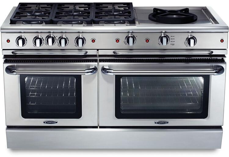 Capital 60" Precision Series Freestanding All Gas Range 7.7 cu. ft in Stainless Steel (GSCR606G) Ranges Capital Natural Gas 6 Sealed Burners and 24" Wok Burner 