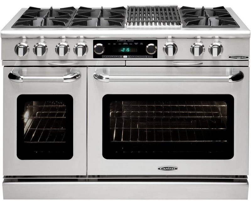 Capital Connoisseurian Series 48" Freestanding Dual Fuel Range with 7.8 cu. ft. Double Electric Ovens in Stainless Steel (COB484B2) Ranges Capital Natural Gas 6 Open Burners and 12" Grill 