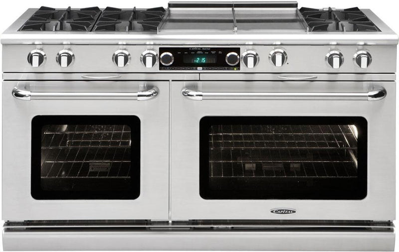 Capital Connoisseurian Series 60" Freestanding Dual Fuel Range with 9 cu. ft. Total Capacity Double Electric Ovens in Stainless Steel (COB604BG2) Ranges Capital Natural Gas 6 Open Burners & 24" Griddle 