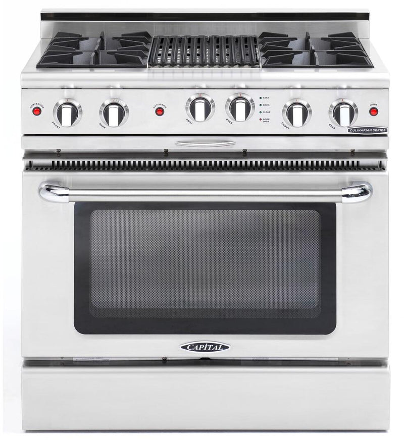 Capital Culinarian Series 36" Freestanding All Gas Range with 6 Open Burners, 4.9 cu. ft. in Stainless Steel (CGSR366) Ranges Capital 