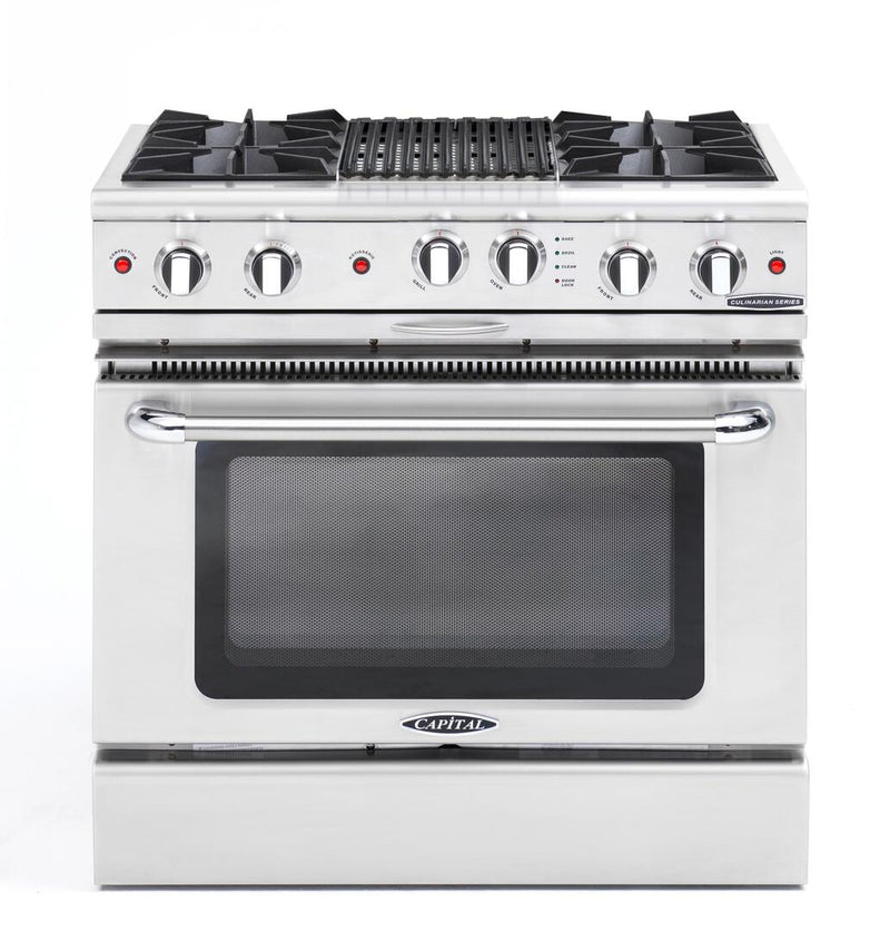 Capital Culinarian Series 36" Freestanding All Gas Range with 6 Open Burners, 4.9 cu. ft. in Stainless Steel (CGSR366) Ranges Capital Natural Gas 4 Open Burners & Grill 
