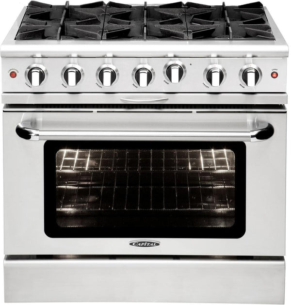 Capital Culinarian Series 36" Freestanding All Gas Range with 6 Open Burners 4.9 cu. ft. Oven in Stainless Steel (MCOR366N) Ranges Capital Natural Gas 6 Open Burners 