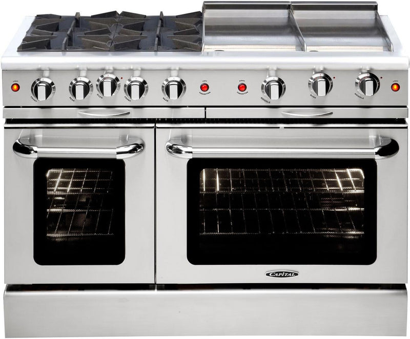 Capital Culinarian Series 48" Freestanding All Gas Range 8 Open Burners, Double Ovens, 7.6 cu in Stainless Steel (MCOR488) Ranges Capital Natural Gas 4 Open Burners and 24" Griddle 