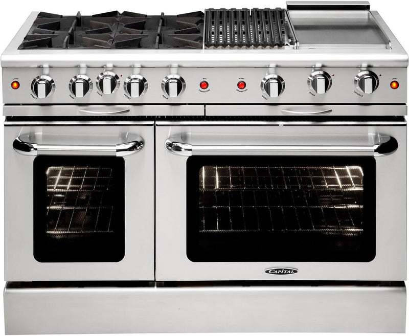 Capital Culinarian Series 48" Freestanding All Gas Range 8 Open Burners, Double Ovens, 7.6 cu in Stainless Steel (MCOR488) Ranges Capital Natural Gas 4 Open Burners, Grill, Griddle 