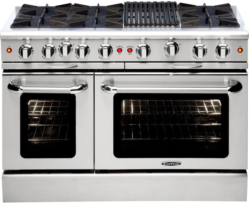 Capital Culinarian Series 48" Freestanding All Gas Range 8 Open Burners, Double Ovens, 7.6 cu in Stainless Steel (MCOR488) Ranges Capital Natural Gas 6 Open Burners and 12" Grill 
