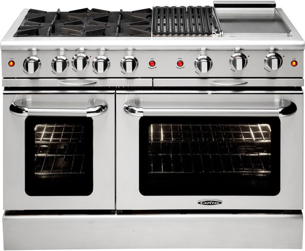 Capital Culinarian Series 48" Freestanding All Gas Range with Open Grill, Griddle, Double Ovens, 7.6 cu. ft. in Stainless Steel (MCOR484BG) Ranges Capital 