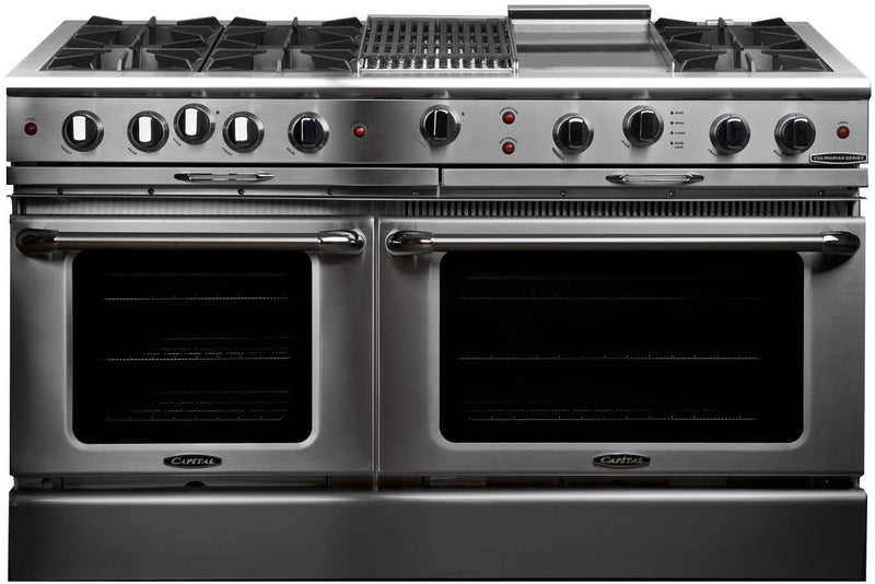 Capital Culinarian Series 60" Freestanding All Gas Range with 8 cu. ft. Double Oven, Griddle, Grill, and 6 Burners in Stainless Steel (CGSR604BG2) Ranges Capital 