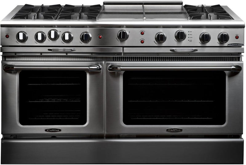 Capital Culinarian Series 60" Freestanding All Gas Range with 8 cu. ft. Double Oven, Griddle, Grill, and 6 Burners in Stainless Steel (CGSR604BG2) Ranges Capital Natural Gas 6 Open Burners & 24" Griddle 