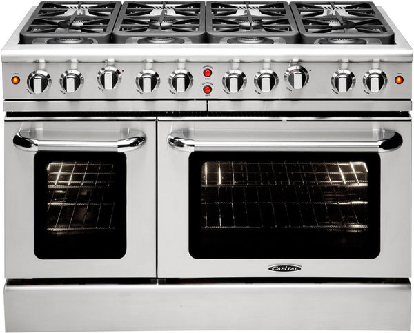 Capital Precision Series 48" Freestanding All Gas Range with 8 Sealed Burners, Optional Griddle/Grill, 4.9 cu. ft. Total Capacity Double Oven in Stainless Steel (MCR488) Ranges Capital Natural Gas 8 Sealed Burners 