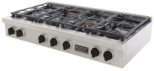 Kucht 48-Inch 6 Burner Gas Rangetop in Stainless Steel with Toxedo Black Knob (KFX489T-K)
