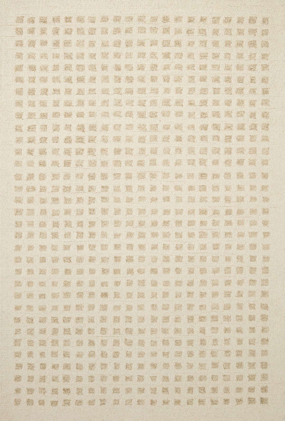 Ivory hand-tufted rug with small geometric grid pattern