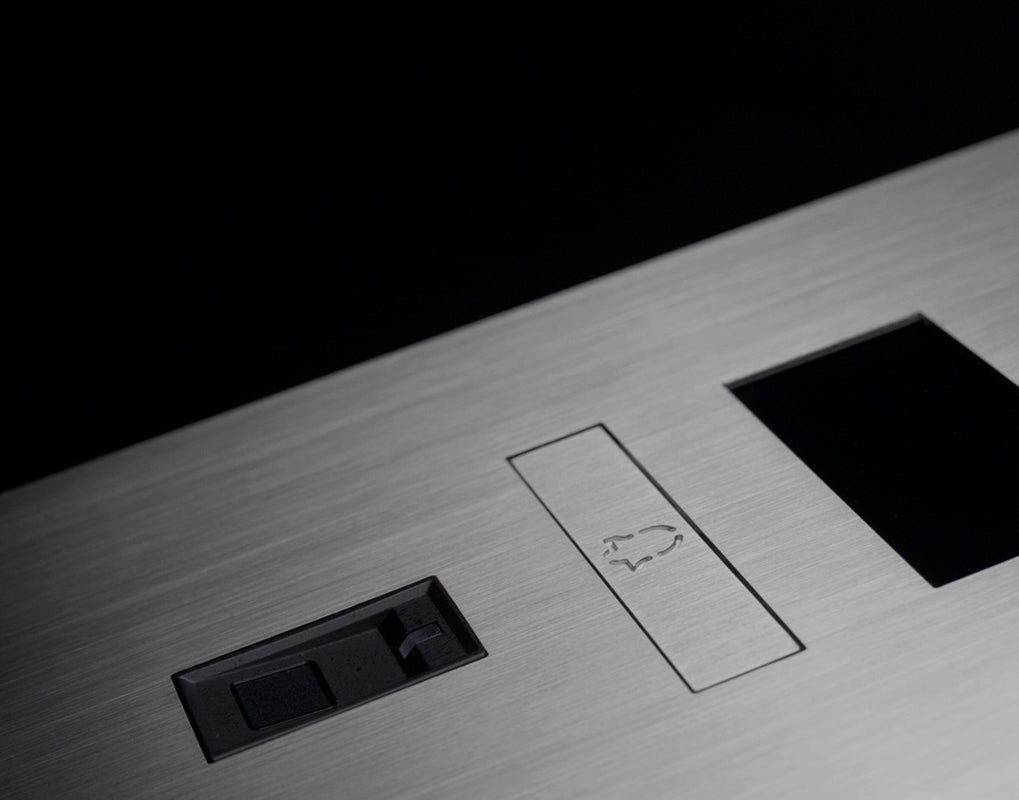 Stainless steel door station faceplate with call icon and sensor module