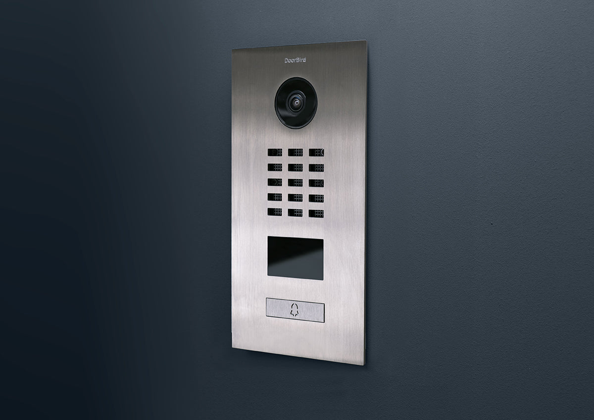 Stainless steel IP video door station with circular camera lens and call keypad