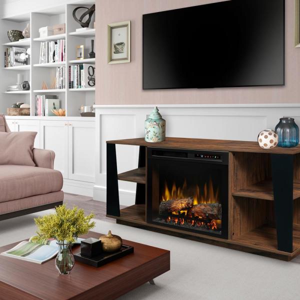 Dimplex Arlo 60" Media Console in Walnut with 26 in. Electric Fireplace with Logs (GDS26L8-1918TW) Electric Fireplace Dimplex 