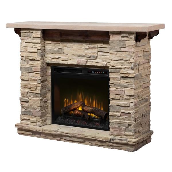 Dimplex Featherston 64 in. Freestanding Mantel with 28 in. Electric Fireplace with Logs in Grey (GDS28L8-1152LR) Electric Fireplace Dimplex 