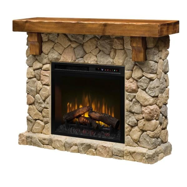 Dimplex Fieldstone 55 in. Freestanding Mantel with 28 in. Electric Fireplace with Logs in Natural (GDS28L8-904ST) Electric Fireplace Dimplex 