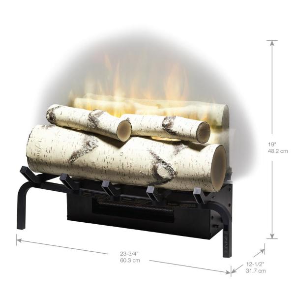 Birch-effect plug-in electric firebox insert with birch log set and flame display