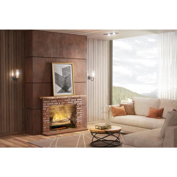 Electric fireplace insert with glowing log set and flickering flame effect