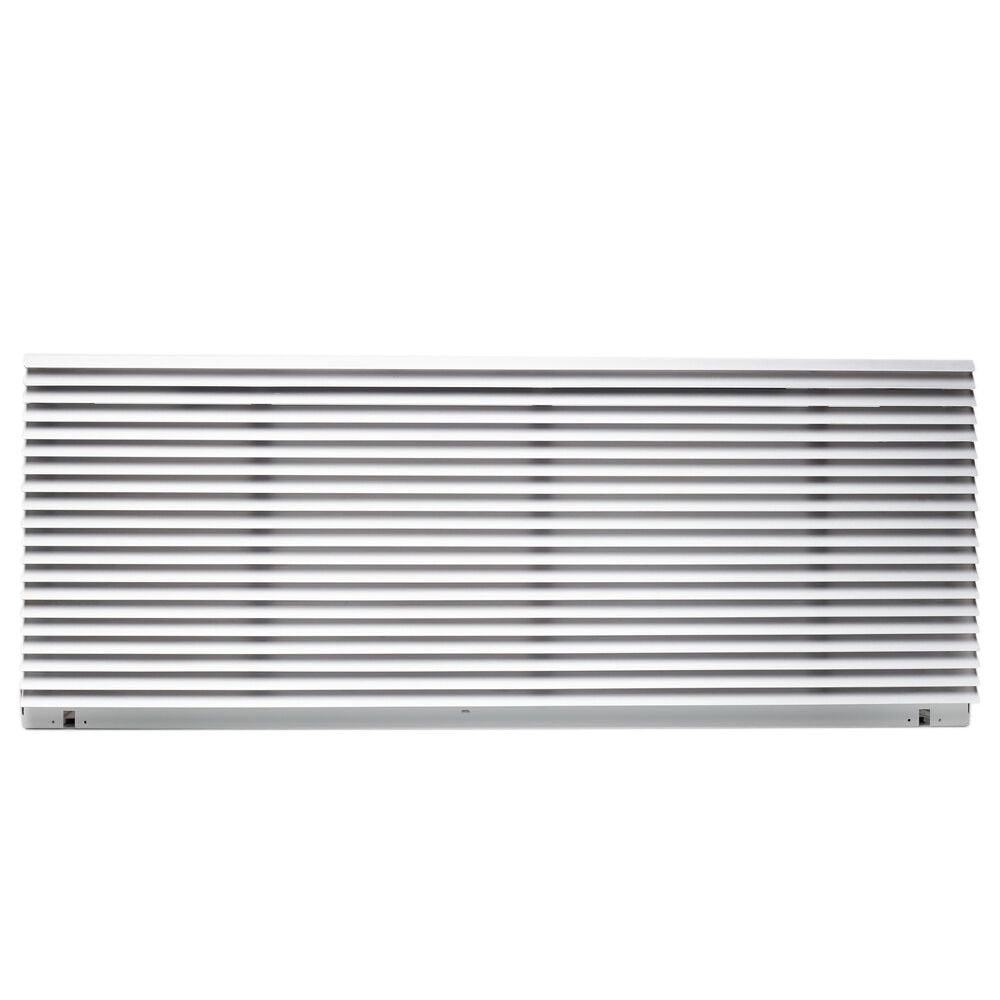 Light gray architectural air grille with horizontal extruded slats