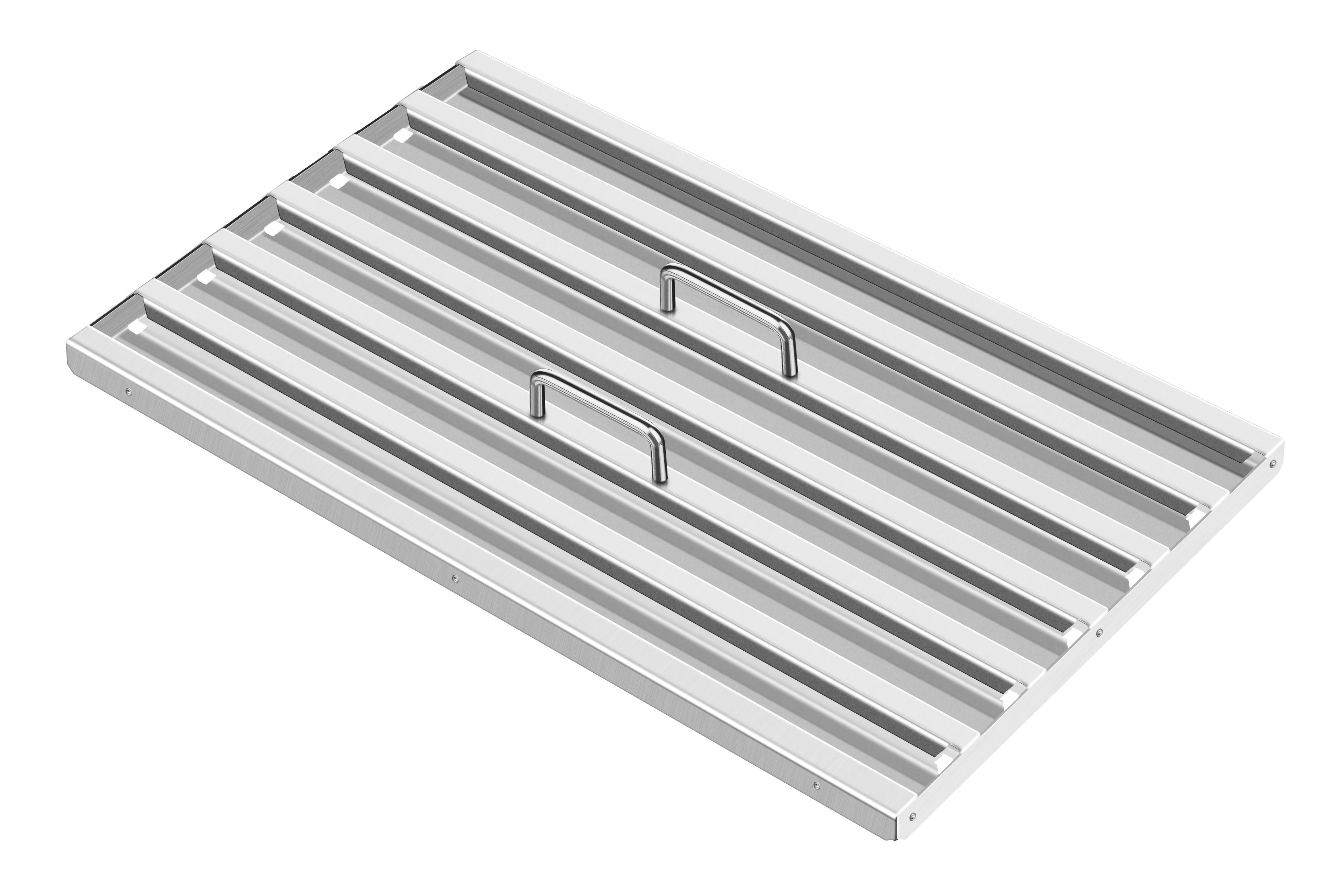 Range hood baffle filter assembly with metal slats and mounting tabs