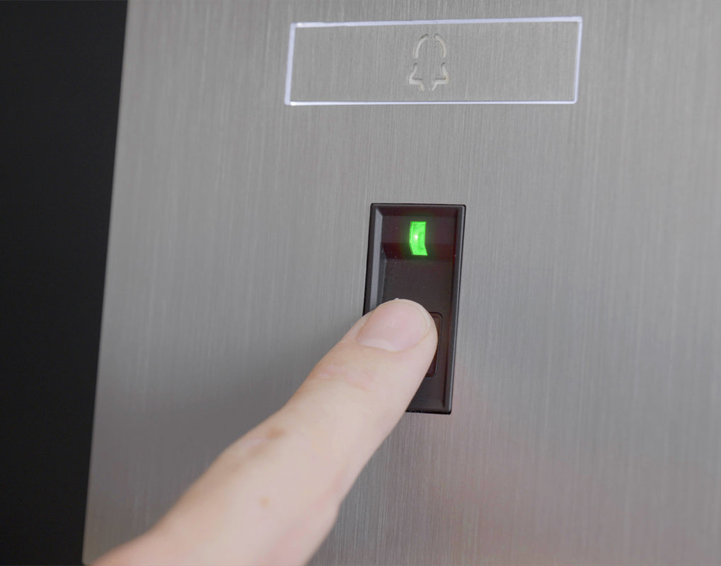 Fingerprint call panel on stainless steel IP door station with green status light
