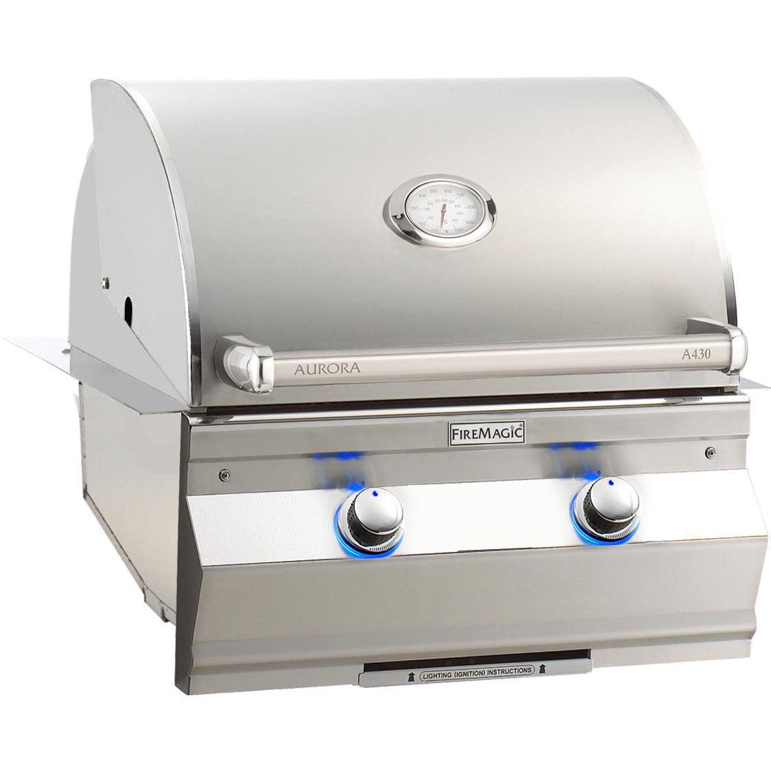 Stainless Fire Magic Aurora 24-in built-in propane grill with analog thermometer