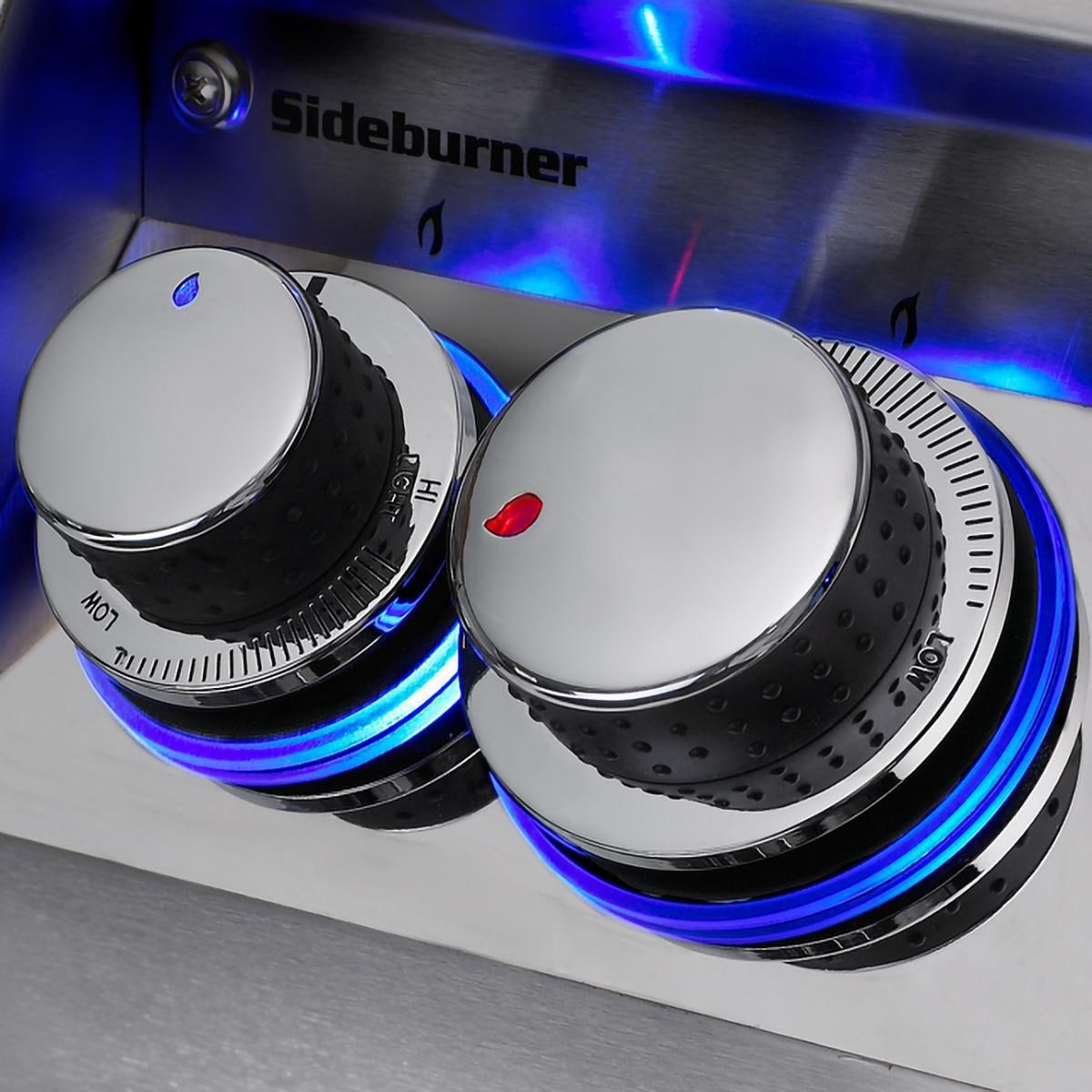 Stainless gas grill control knobs with blue LED burner glow